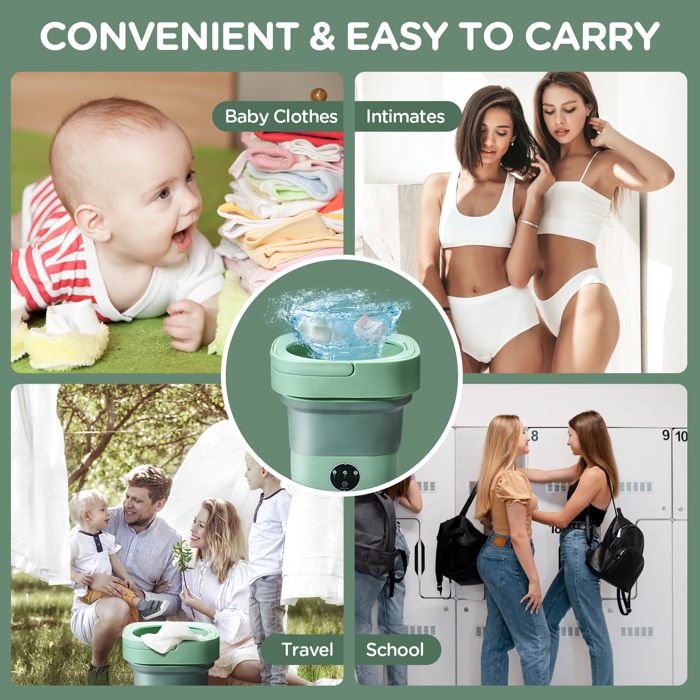 Machine à Laver Pliable Portable Avec Séchage - Pour Sous-vêtements, Chaussettes, Petits Vêtements - Idéale Voyages Et Petits Espaces (Kaki) - 5