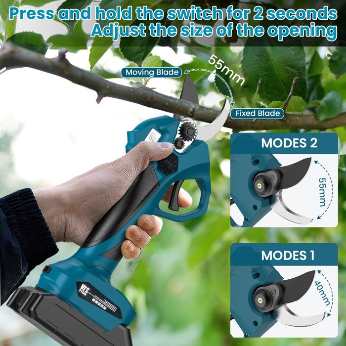 Sécateur électrique Sans Fil Avec Perche Télescopique 2 M - Lame SK7 Coupe 40-50 Mm - 2 Batteries 1500 MAh - Moteur Brushless 1000W