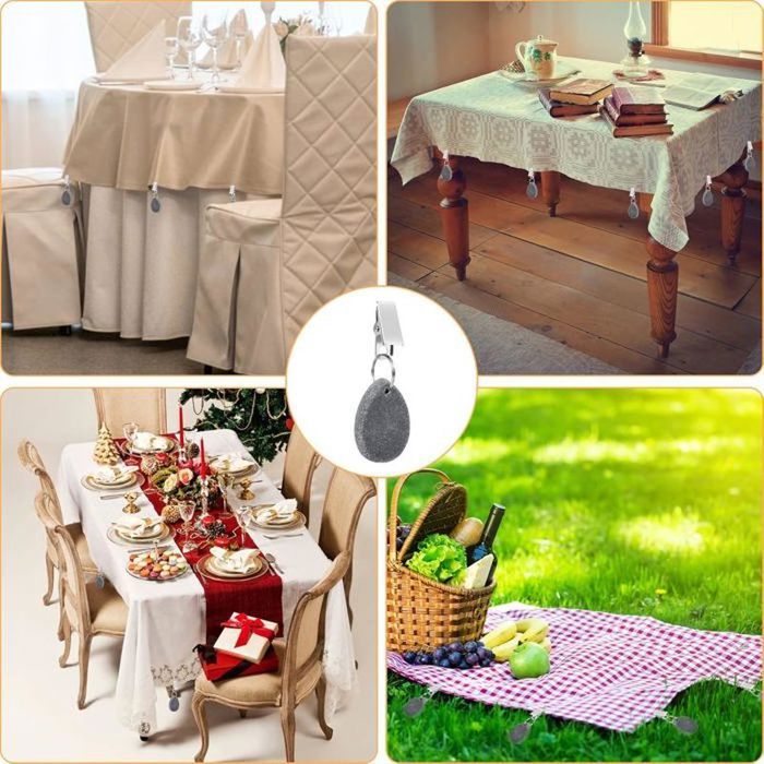 8 Poids De Nappe En Pierre Naturelle Avec Pince Métal - Lot Décoration Table, Pique-nique, Camping (motifs Variés)
