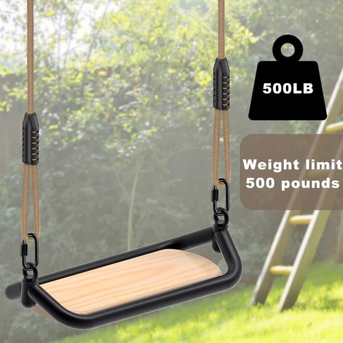 Balançoire En Bois Massif 43x18 Cm Avec Corde Réglable Et Mousquetons – Capacité 227 Kg, Usage Intérieur/Extérieur