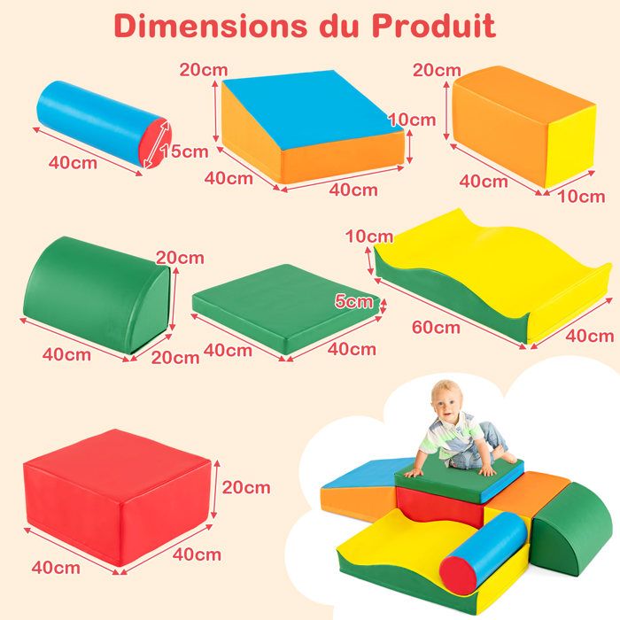 EROMMY Blocs De Construction En Mousse – Escalade Et Motricité – Revêtement Cuir PU, Antidérapant – 5 Formes – Dès 1 An