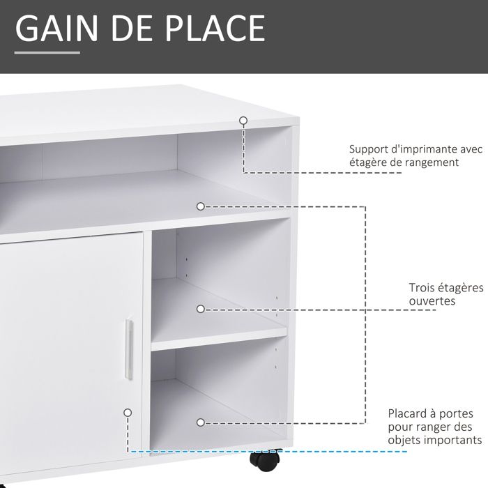Caisson et casier de bureau Homcom Support d'imprimante meuble photocopieur 2 prises secteur intégrées roulettes 4 étagères
