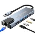 Adaptateur Usb C HDMI RJ45, Kingcenton Hub USB C 5 en 1 Dock USB Type C avec Ethernet 100M HDMI 4K USB 3.0 port de chargement PD2.0-0