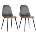 Lot de 2 chaise salle à manger scandinave vintage marron semi-cuir velours gris - 52.5*44*87.5cm-0