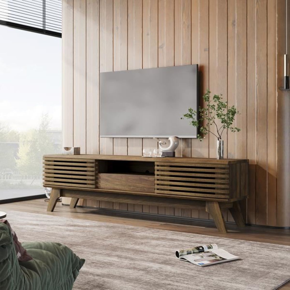 HOMCOM Buffet Haut Meuble De Rangement Design Bohème Double Portes Avec 3 Etageres En Cannage 73 X 41 X 102 Cm~1bc7bhr09m001