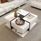 Table basse - DREAMMESPACE - Carrée - 4 tiroirs - Blanc et noir - Haute brillance - 78x78x36cm