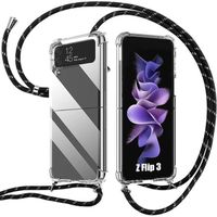 Coque Collier Cordon pour Samsung Galaxy Z Flip 3 5G - TPU Renforcé Anti-Rayures avec Cordon Noir