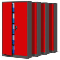 Set de 4 Armoire de Bureau métallique 4 étagères tôle d'acier revêtement en Poudre 185 cm x 90 cm x 40 cm (Anthracite/Rouge)