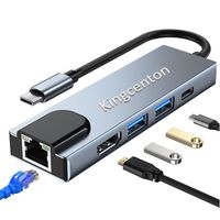 Adaptateur Usb C HDMI RJ45, Kingcenton Hub USB C 5 en 1 Dock USB Type C avec Ethernet 100M HDMI 4K USB 3.0 port de chargement PD2.0