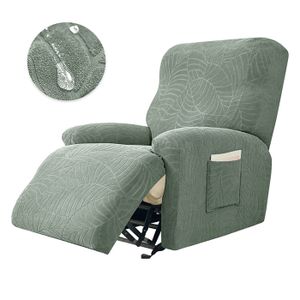 Housse De Fauteuil Relax 1 Place Jacquard Feuilles - Élastique Avec Poches - Protection Meubles (Vert)