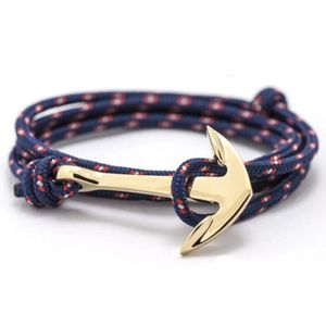 Planetys Bracelet Ancre Homme et Femme Corde Noir et Acier 316L Plaqu/é Or 18 carats