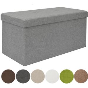 COFFRE - MALLE Coffre de Rangement XXL pliante 76x38x38cm incl 2 cloisons 80L Pouf pliable Repose-pieds rectangulaire rembourré Gris Clair