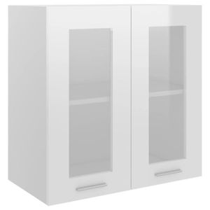 ÉLÉMENTS HAUT Armoire de cuisine suspendue - AYNEFY - Blanc brillant - 2 étagères - 60x31x60 cm