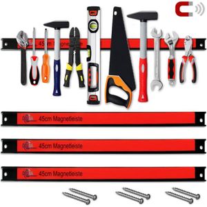 BAC DE RANGEMENT OUTILS Set de 3 barres magnétiques pour outils 45cm 23kg charge - Garage outils atelier