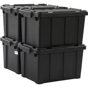 Box de Rangement Noir en Plastique Rigide Malle à Cadenas 145 litres 4  Roulettes