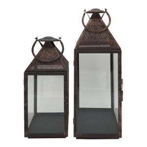 LAMPION Lanterne Vintage en Métal et PVC Brun pour Intérie