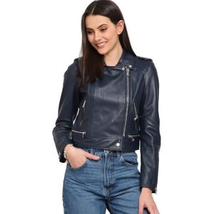 Mesdames sirène rouge lavé fille motard moto veste en cuir cloutés designer