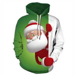 Sweat à Capuche Noël Homme – Motif Père Noël Et Sapin, Coupe Oversize, Poches, Cadeau Humoristique
