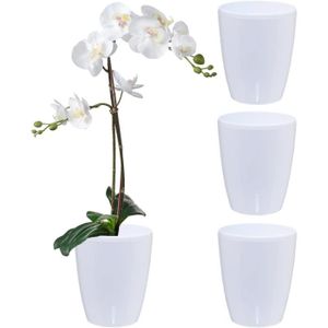 JARDINIÈRE - BAC A FLEUR Santino ORCHIDEA Lot de 4 Pots à Orchidée avec Système de Mèche et Indicateur de Niveau d'eau (Diamètre: 12 cm, 1,3 L, Blanc)224