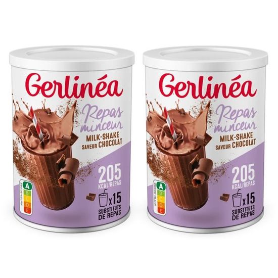 Gerlinéa - Lot de 2 Boissons Milkshake goût Chocolat - Substituts de repas riches en protéines - Poudre à reconstituer - 30 repas