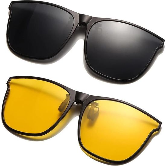 JM Lunettes De Soleil Polarisé Clip-On Flip-Up Sans Cadre – Protection UV400 Pour Lunettes De Vue, Style Vintage Rectangulaire