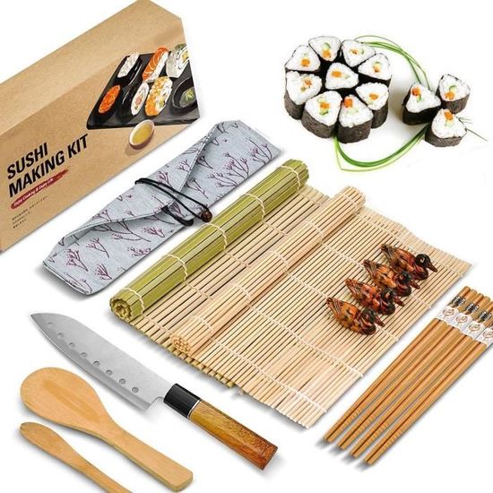 Kit Sushi Maki Complet, Cuisine Sushi Maker 14 Pieces,Compatible Avec Riz Japonais, Set Ustensiles Avec Couteau Pour Une Fabrica,35