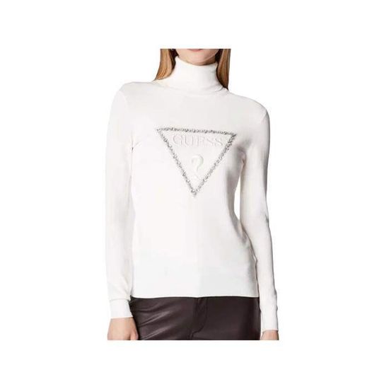 Pull Fin Guess Avec Logo Strassé - Référence W81R34 FZ02 - Noir Bicolore - Neuf Avec étiquettes