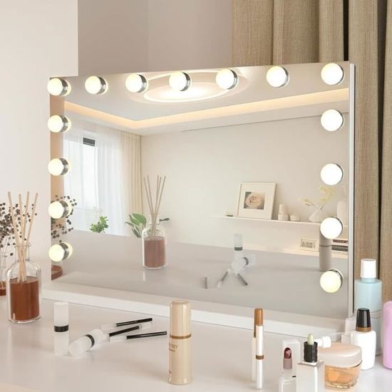 Miroir de Maquillage LED Lumineux Tactile 5 x Grossissement L56 x l48 CM  Rotation 360° 3 Couleurs Eclairage - Costway
