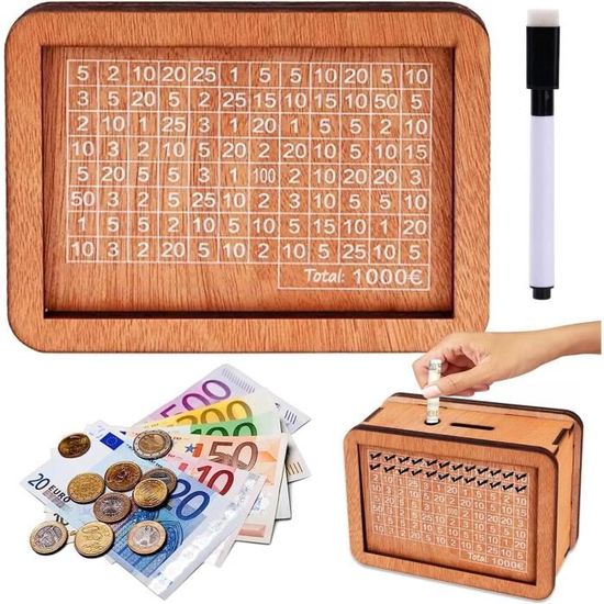 Tirelire En Bois Avec Compteur D'épargne - Économiseur Avec Feuille Acrylique Et Autocollants - Objectif 10 000€ Pour Enfants Et Adultes