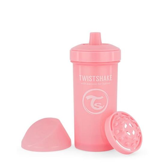 Twistshake Biberon anti-fuite avec bec dur et mixeur de fruits-360ml - Bouteille d'eau pour bébé - Tasse à bec sans BPA-6m+- Rose