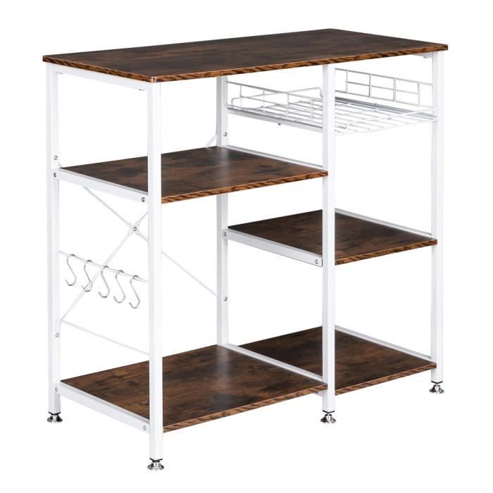 Étagère pour Four à Micro-Ondes Support-Rangement pour Epices, Pots, Casseroles- 90*40*84cm -marron vintage et blanc