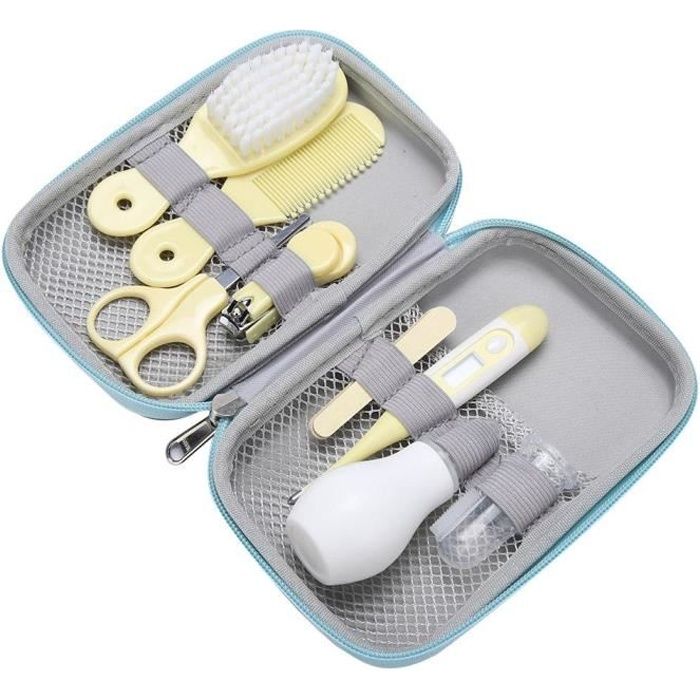 8 pcs Brosse à cheveux bébé pratique quotidien Bébé Nail Clipper Ciseaux Peigne Manucure Care Kit Jaune