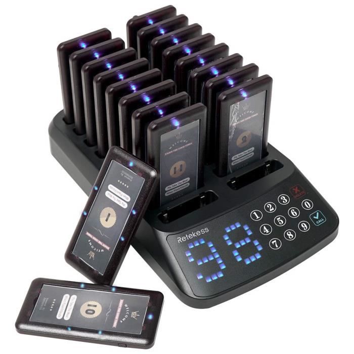 Retekess T115 Bipeur Restaurant Système d’Appel Pager System Étanche Écran Tactile 18 Bipper 98 Canaux Durée d'Appel Réglable