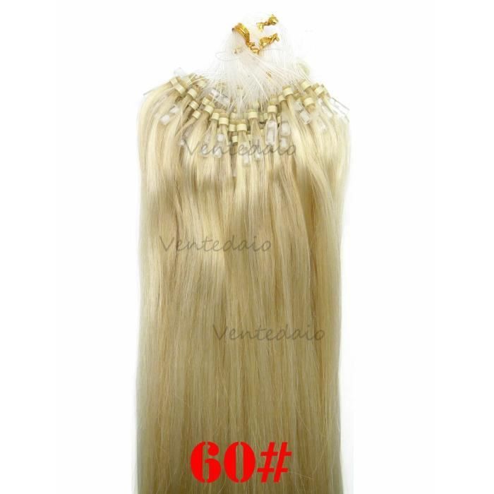PACK EXTENSIONS DE CHEVEUX POSE A FROID EASY LOOP NATUREL REMY (Blond Platine 50 Mèches 53CM)