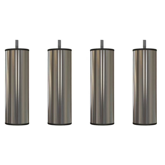 4 Pieds de Lit, Sommier Tapissier, en Acier Finition Inox Brossé ,15 cm ø 51 mm Vis M8 à visser