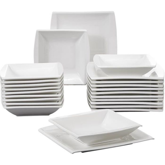 Malacasa Série BLANCE 24pcs Service de Table Porcelaine 12 Assiette Creuse à Soupe 12 Assiettes Plates Plat Céramique