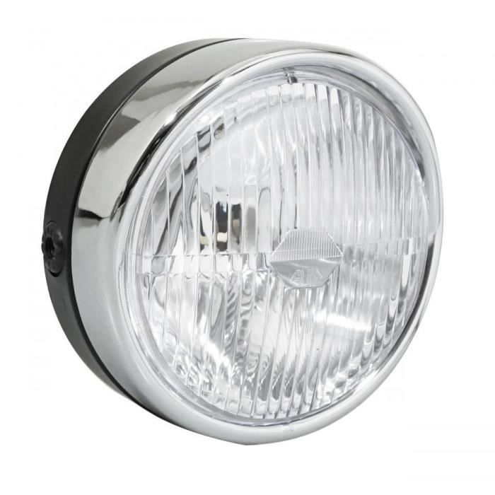 Phare avant rond à˜140mm Guia métal noir avec casquette chromé mobylette MBK 51