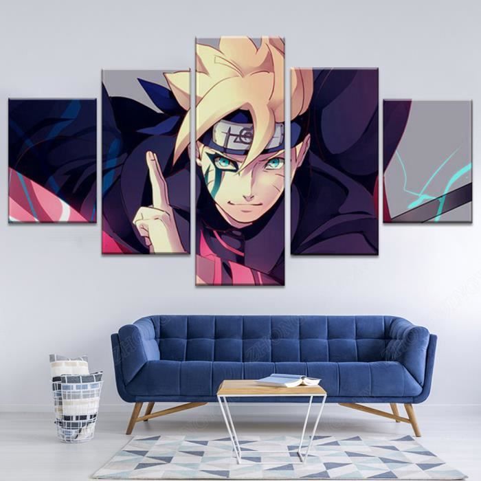 UUGB-115 Peinture murale moderne imprimée modulaire, 5 pièces-pièce, dessin animé Boruto Uzamaki, toile d'art pour s(Sans cadre)