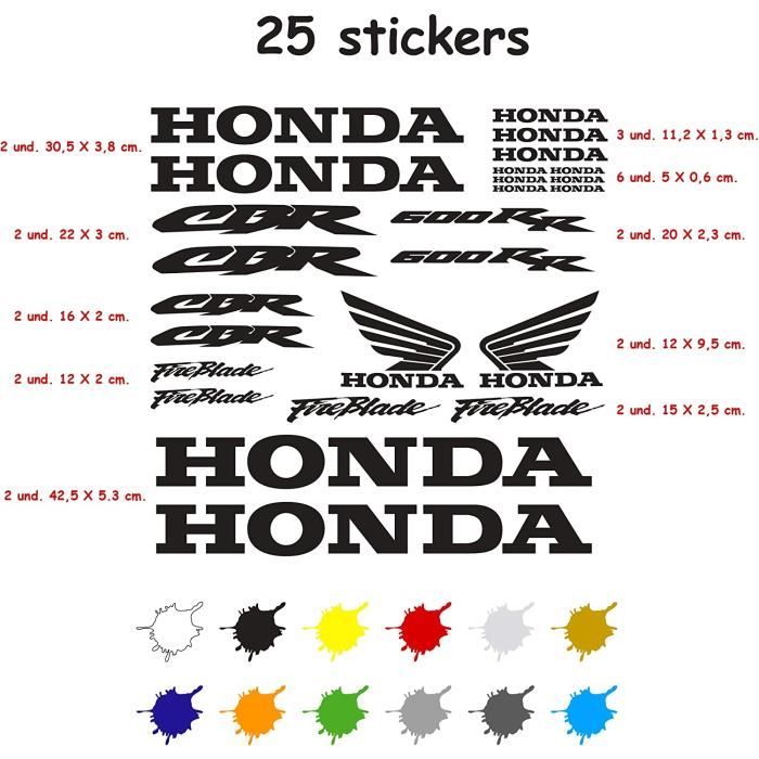 Kit Autocollant Adhésif Moto Vinyle 7 Années Gaufrage Compatible Avec Honda CBR 600 RR Contient 25 Autocollants (Noir)
