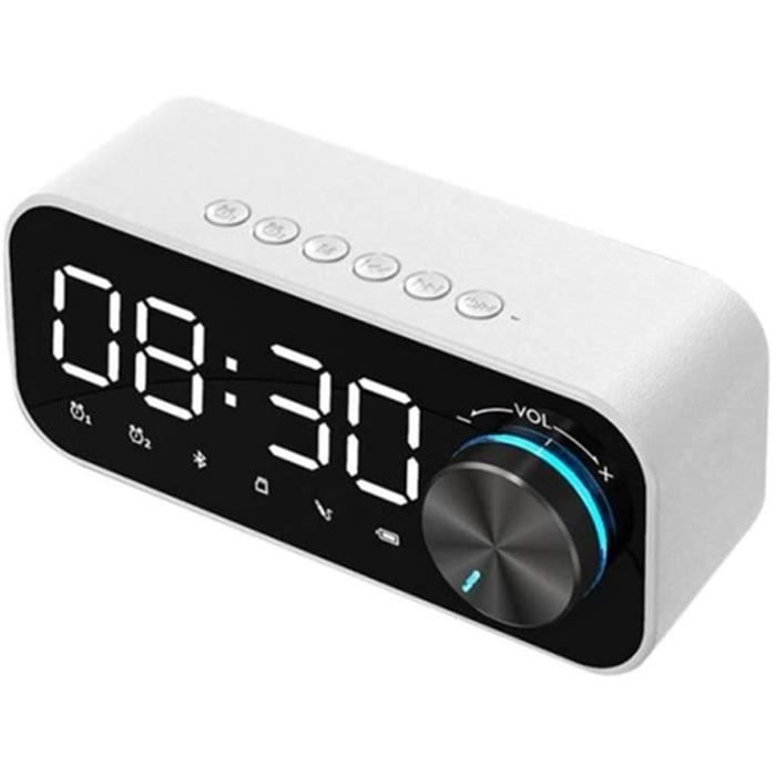 NIHE Haut-Parleur Bluetooth,Affichage Numérique, Radio-Réveil,Lecteur De Musique LED sans Fil pour Caisson De Basses,Blanc