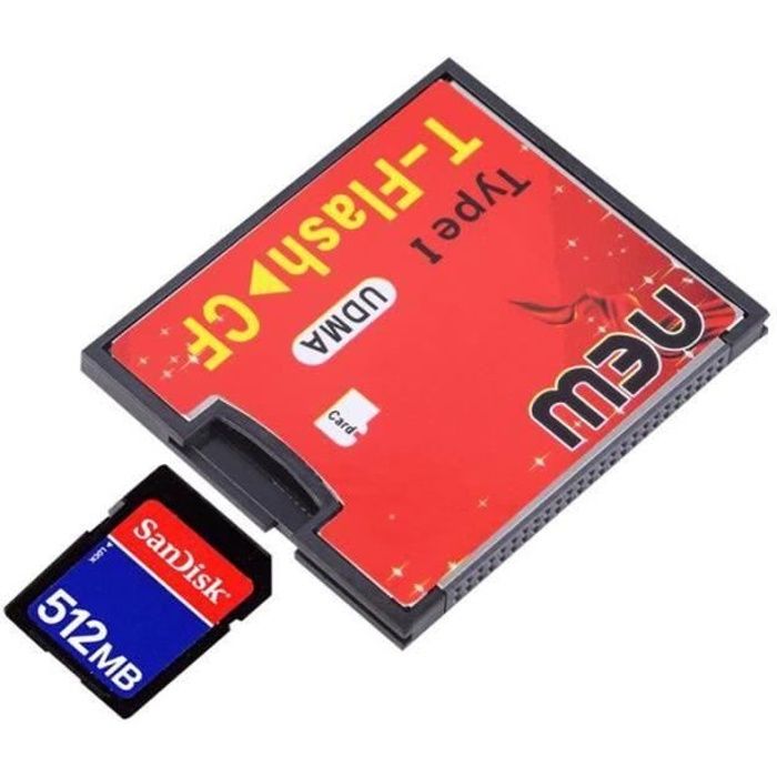 RS19926-64GB Adaptateur compact flash TF à CF Adaptateur UDMA T-Flash rouge et noir vers CF type1 pour carte mémoire Compact Flash