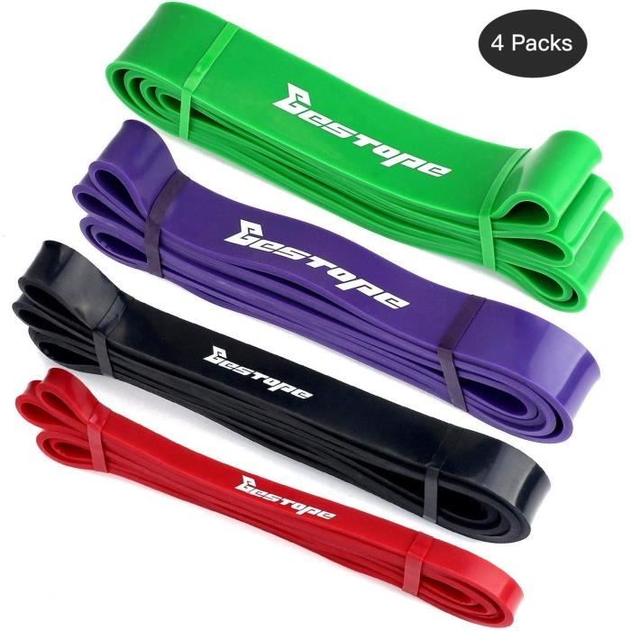 Bestope Lot de 4 Bandes de résistance Élastique Fitness Bandes d'exercice entraînement Sangle Liste déroulante