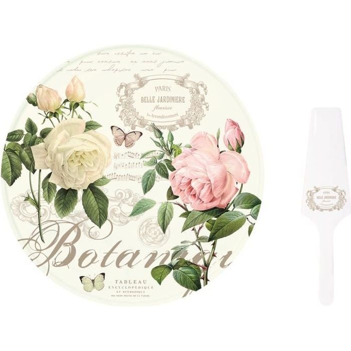 PLAT A TARTE EN PORCELAINE AVEC PELLE DECOR JARDIN BOTANIQUE - EASYLIFE