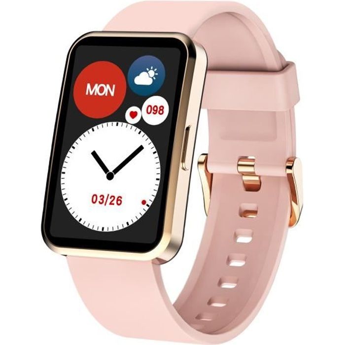 Montre Connectée Femme IOWODO 1.57'' Smartwatch de fitness Podomètre Fréquence Cardiaque Oxymètre pour iOS et Android Rose