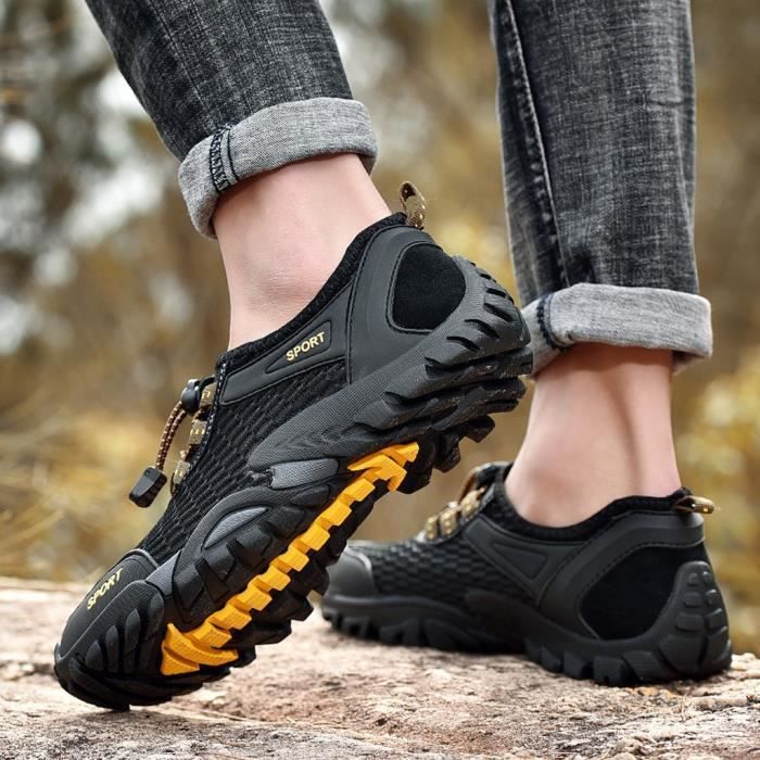 Hommes Sports de plein air Chaussures Mesh Casual Chaussures d'eau Mode Hommes Chaussures de randonnée 45 Noir