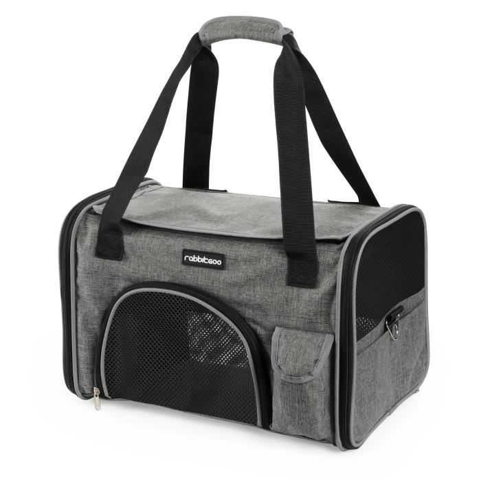 Rabbitgoo Sac de Transport chien chat de moins de 7kg Avec matelas amovible Caisse de Transport Respirant et pliable-42×27×27cm-Gris