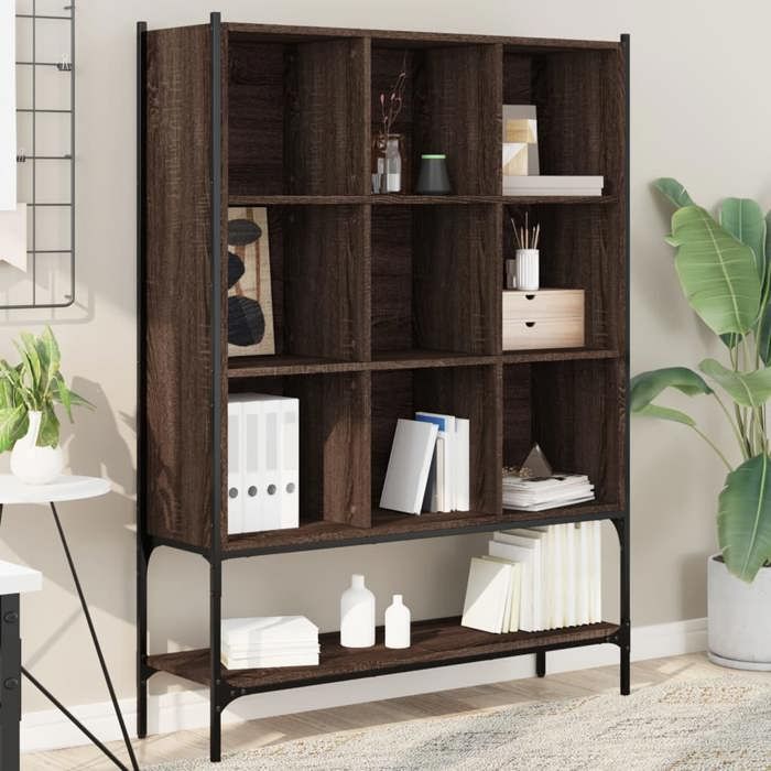 vidaXL Bibliothèque Armoire à Livres avec 9 Compartiments Étagère à Livres avec Rangement Salon Bureau Chêne Marron Bois 3214333