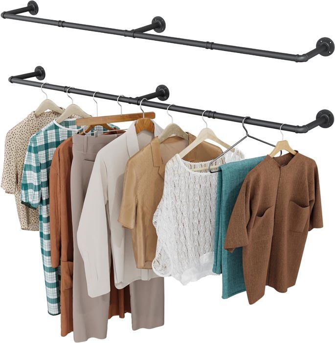 Tringle à Vêtements Murale Dorée Style Industriel - Largeur 50 Cm, Profondeur 30 Cm - Fixation Murale Pour Couloir, Salle De Bain, Dressing