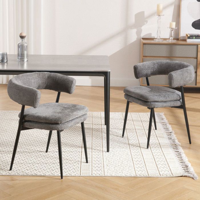 Wahson Chaise de Salle à Manger Lot de 2 Chaise en Chenille Chaise de Salon Confortable et Moderne pour Cuisine et Maison Gris