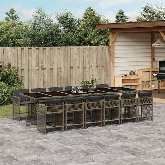 vidaXL Ensemble à manger de jardin 13 pcs gris résine tressée 3211664